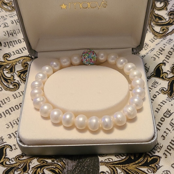 Pearl bracelet with multicolor gems - Picture 1 of 5
